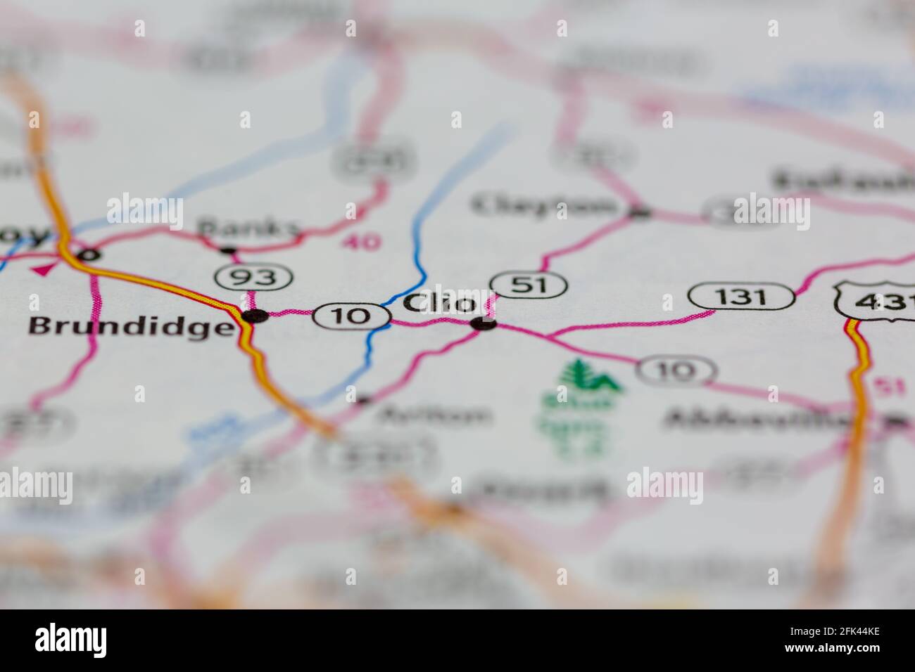 Clio Alabama USA wird auf einer geografischen Karte oder Straße angezeigt Karte Stockfoto