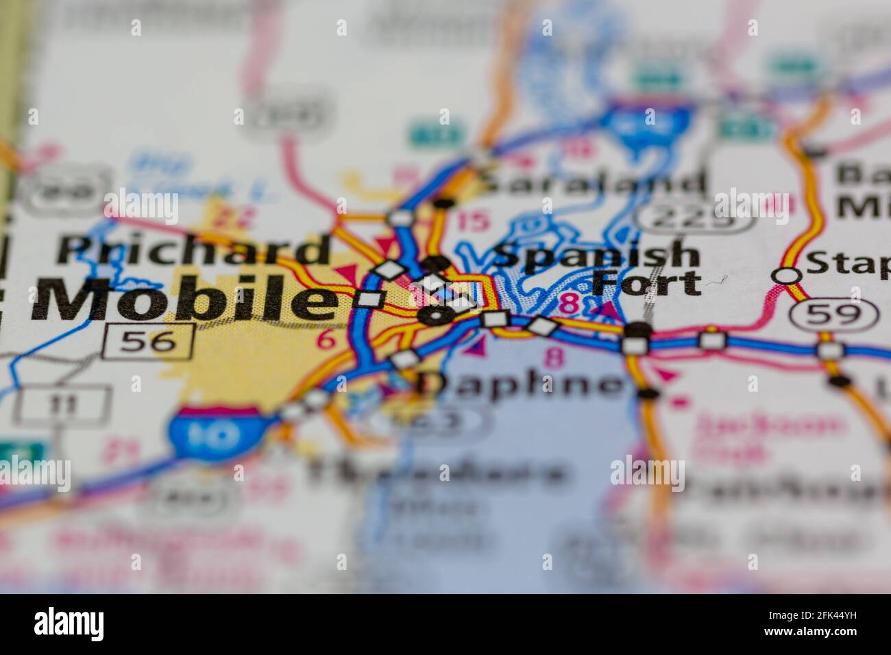 Prichard Mobile Alabama USA auf einer geografischen Karte oder angezeigt Straßenkarte Stockfoto