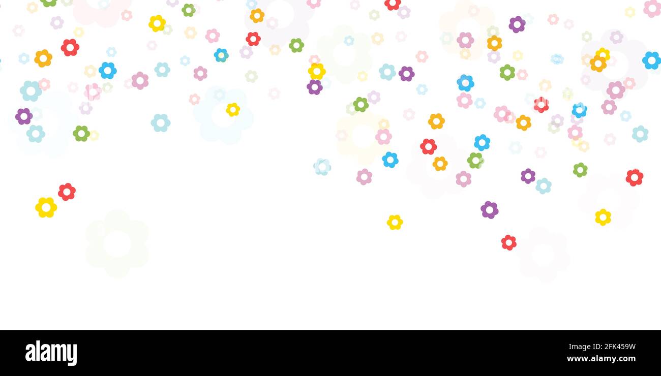 Nahtloser Hintergrund mit verschiedenfarbigen Konfetti-Blüten für fröhlichen Frühling, osterfest oder andere Naturkonzepte Stock Vektor