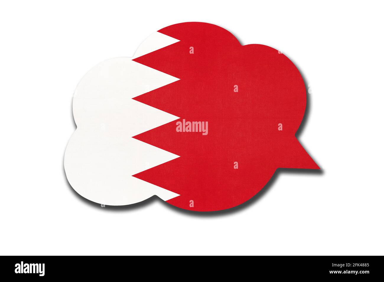 3d-Sprechblase mit der nationalen Flagge bahrains auf weißem Hintergrund isoliert. Sprechen und lernen Sie Arabisch. Symbol des Landes Bahrain. Weltkommunica Stockfoto