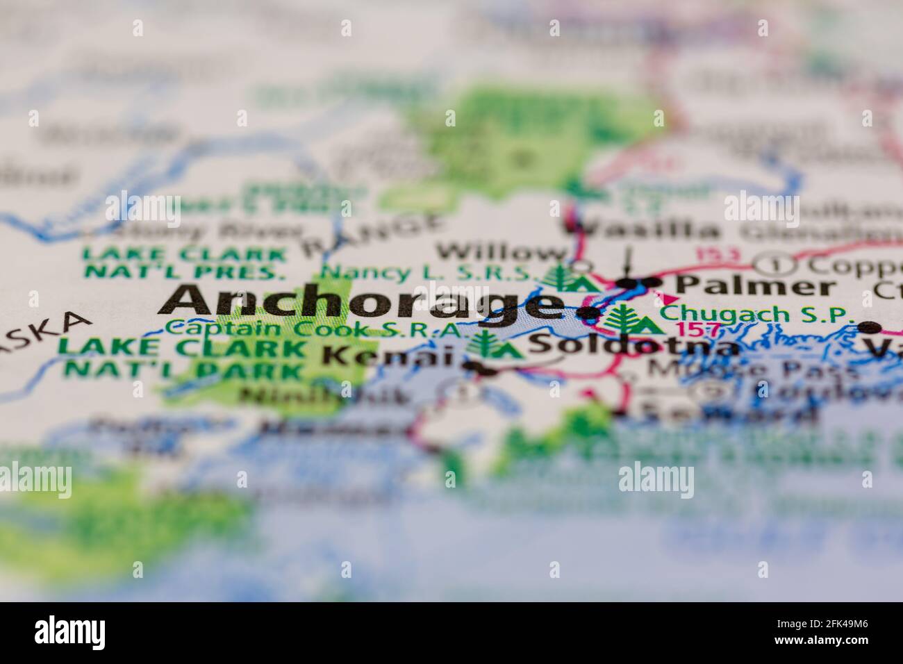 Anchorage Alaska USA auf einer geografischen Karte oder Straße angezeigt Karte Stockfoto