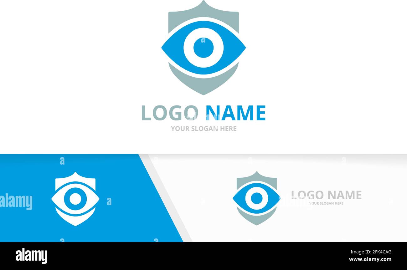 Kombination aus Vector Eye und Shield Logo. Einzigartige Design-Vorlage für Vision und Schutz des Logos. Stock Vektor