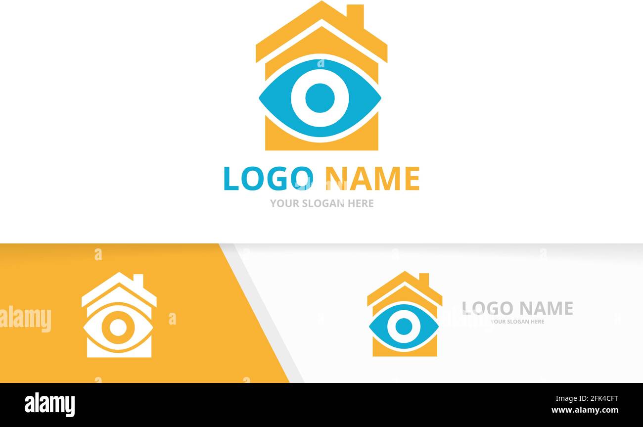 Kombination aus Vector Eye und House Logo. Einzigartige Designvorlage für das Logo des Hauses. Stock Vektor