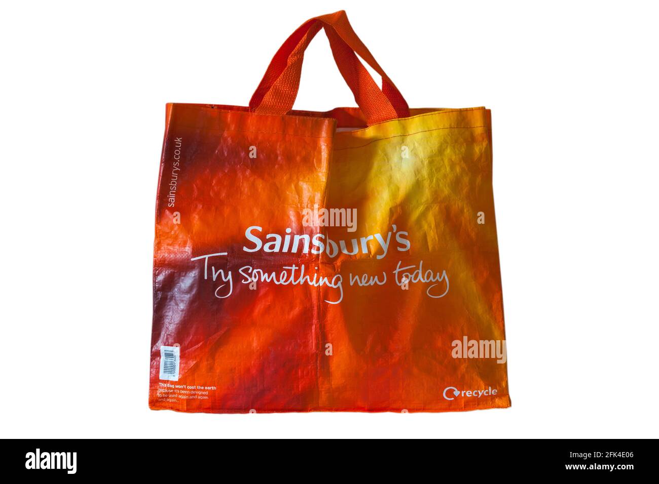 Sainsbury's Probieren Sie heute etwas Neues aus, das auf Weiß isoliert ist Hintergrund Stockfoto