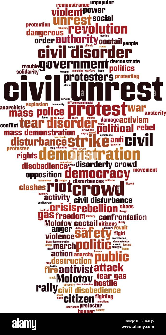 Bürgerunruhen Wortwolke Konzept. Collage aus Worten über zivile Unruhen. Vektorgrafik Stock Vektor