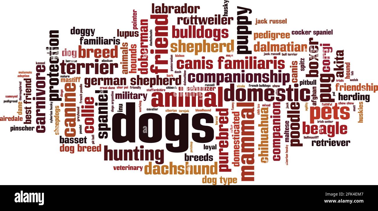 Dogs Wort Cloud-Konzept. Collage aus Worten über Hunde. Vektorgrafik Stock Vektor