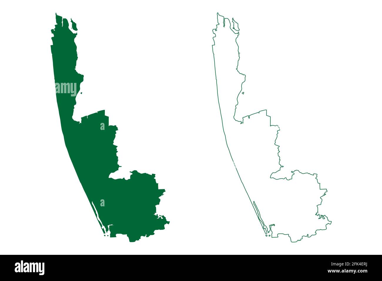 Alappuzha Bezirk (Kerala Staat, Republik von Indien) Karte Vektordarstellung, scribble Skizze Alleppey Karte Stock Vektor