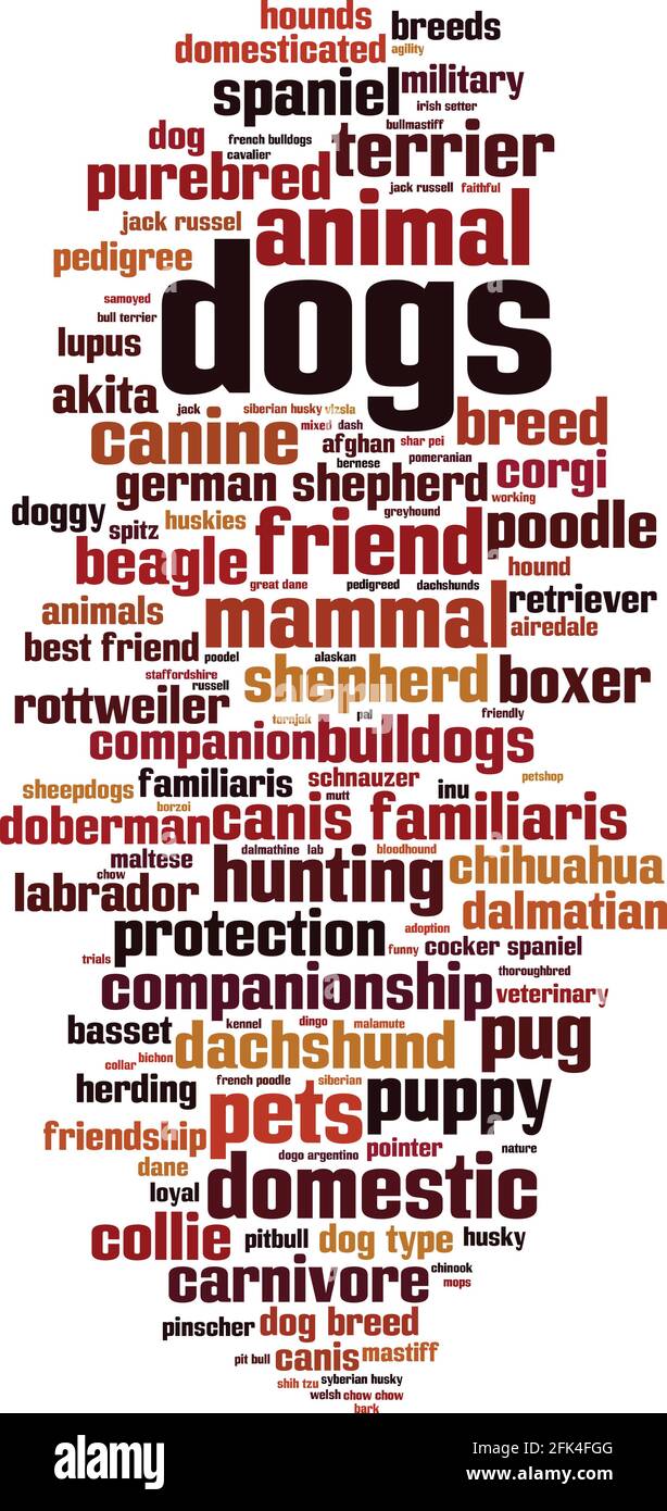 Dogs Wort Cloud-Konzept. Collage aus Worten über Hunde. Vektorgrafik Stock Vektor