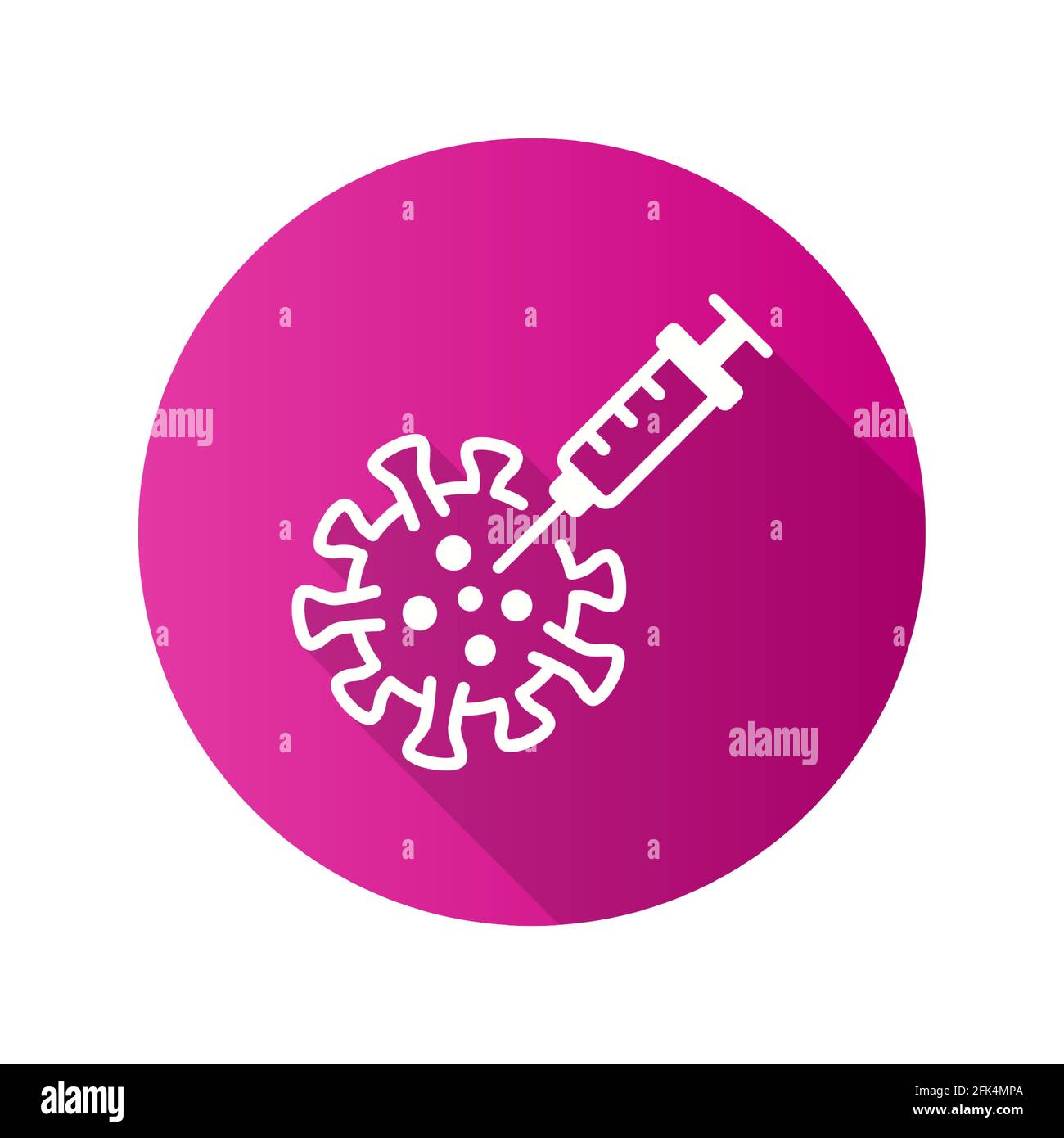 Symbol für Impfstoff und Coronavirus. Einfache Illustration mit langem Schatten isoliert für Grafik- und Webdesign. Stock Vektor