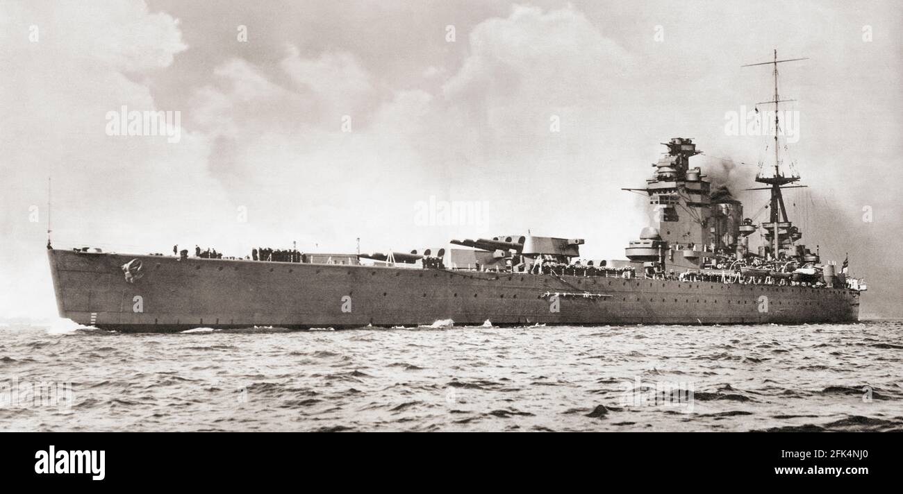 HMS Nelson, Flaggschiff der Heimatflotte bei Ausbruch des Zweiten Weltkriegs. Stockfoto