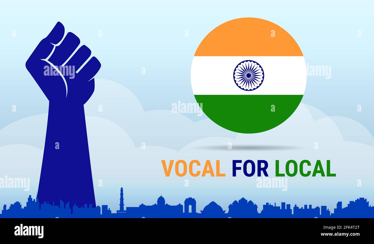 Vocal for Local Slogan des indischen Premierministers zur Stärkung der indischen Wirtschaft. Hergestellt in Indien Konzept Vektor Illustration. Stock Vektor