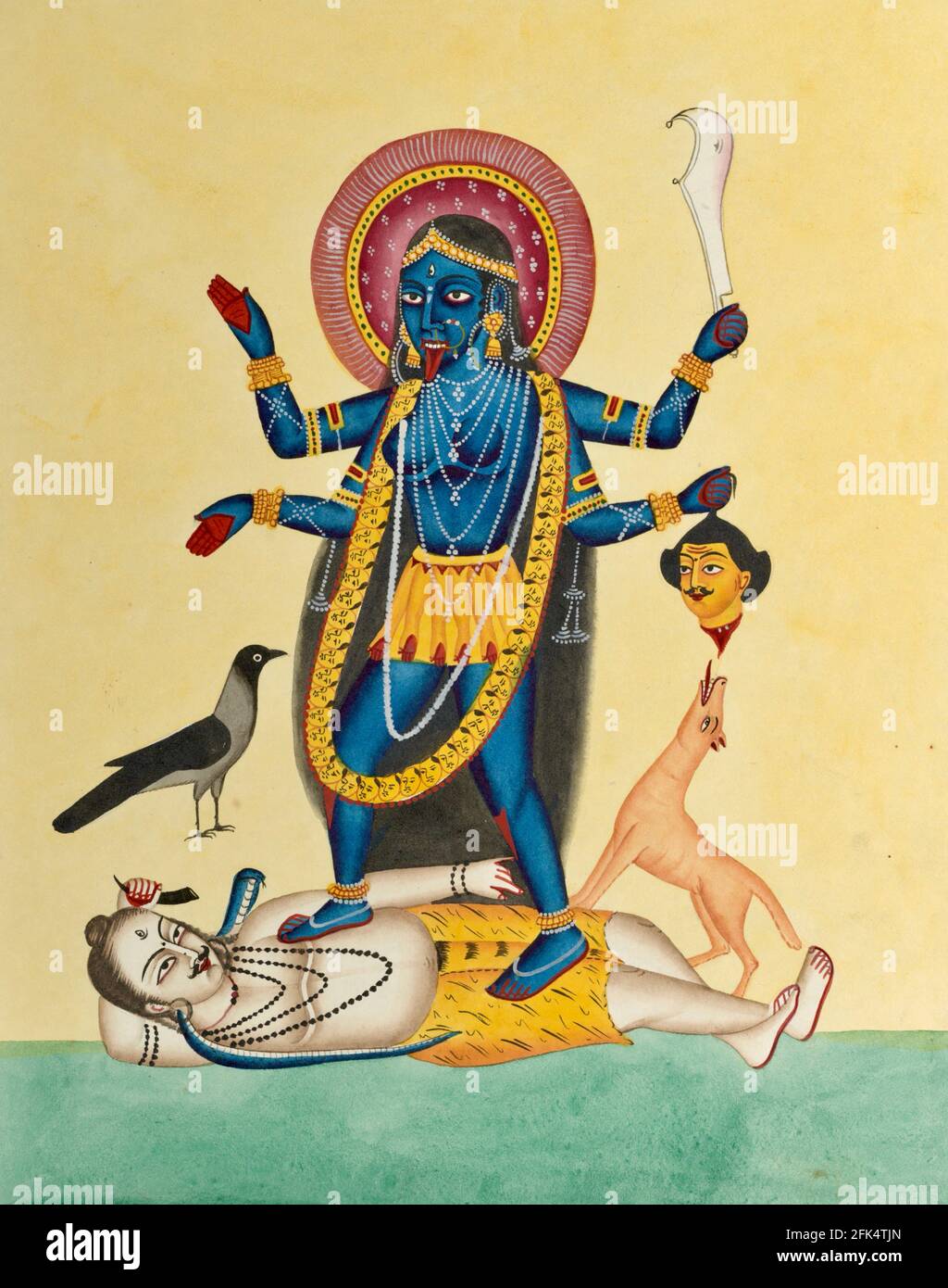 Kali - Kalighat Gemälde aus dem 19. Jahrhundert Stockfoto