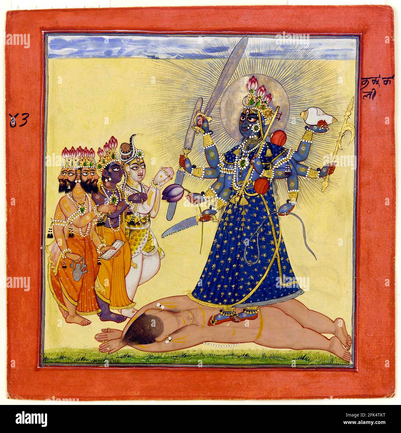 Göttin Bhadrakali - verehrt von den Göttern aus einer tantrischen Devi-Serie - 1660 - 1670. Stockfoto