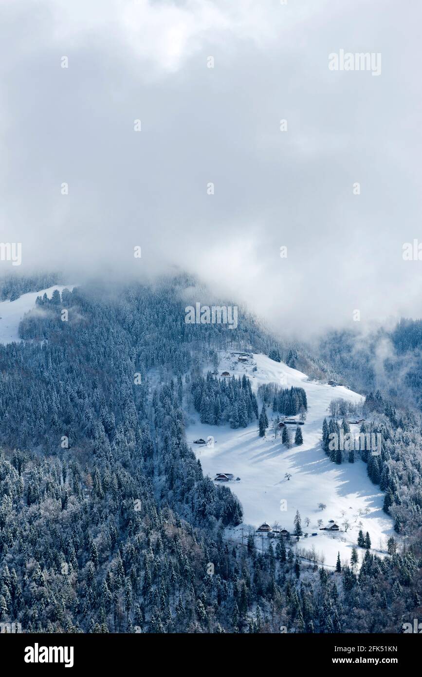 Schweiz, Waadt, Waadt, hiver, Winter, neige, Schnee, Snow, Les Avants, montagnes, Berge, Berge, Chalets Chalet *** Ortsüberschrift *** Swit Stockfoto
