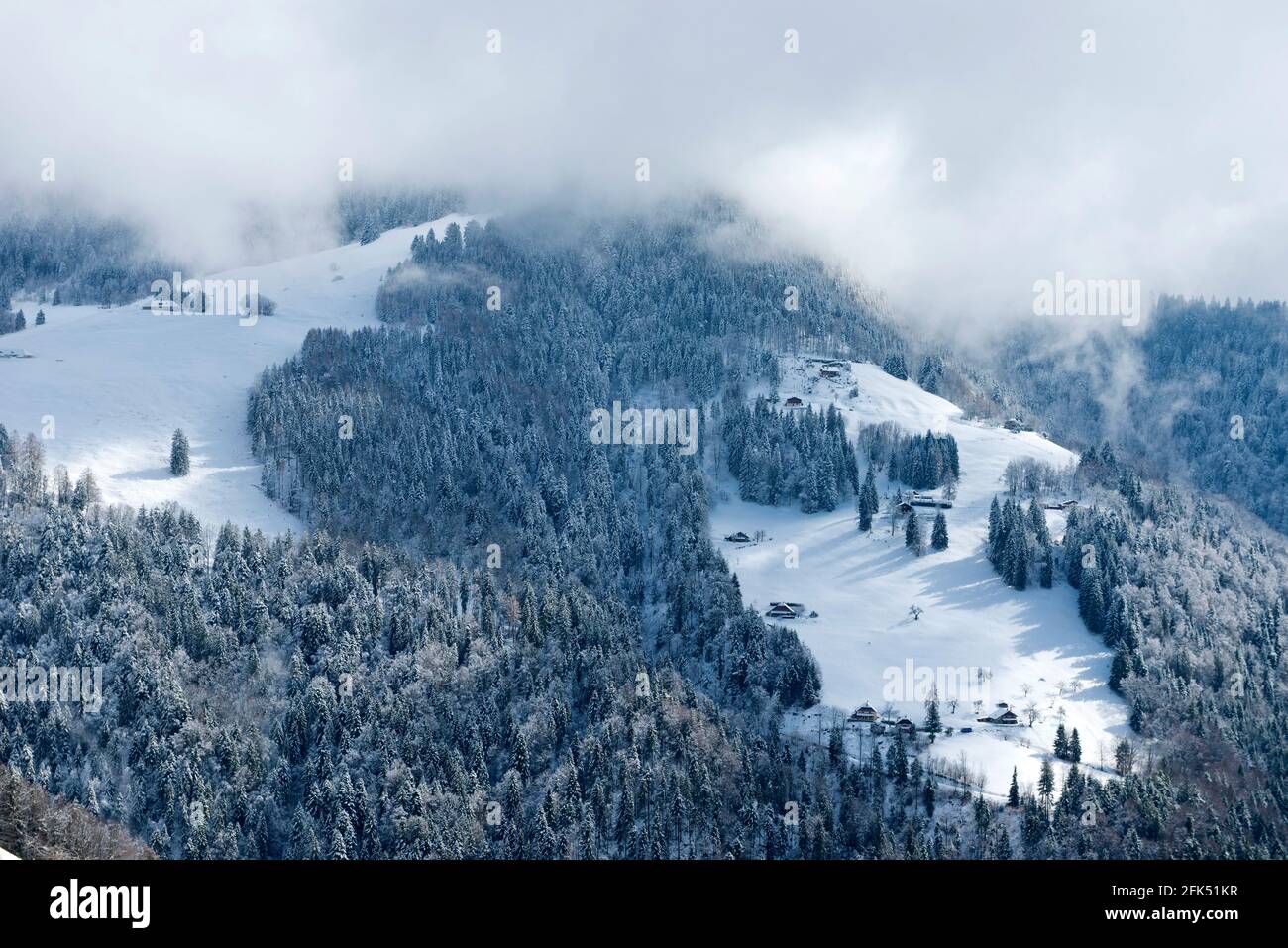 Schweiz, Waadt, Waadt, hiver, Winter, neige, Schnee, Snow, Les Avants, montagnes, Berge, Berge, Chalets Chalet *** Ortsüberschrift *** Swit Stockfoto