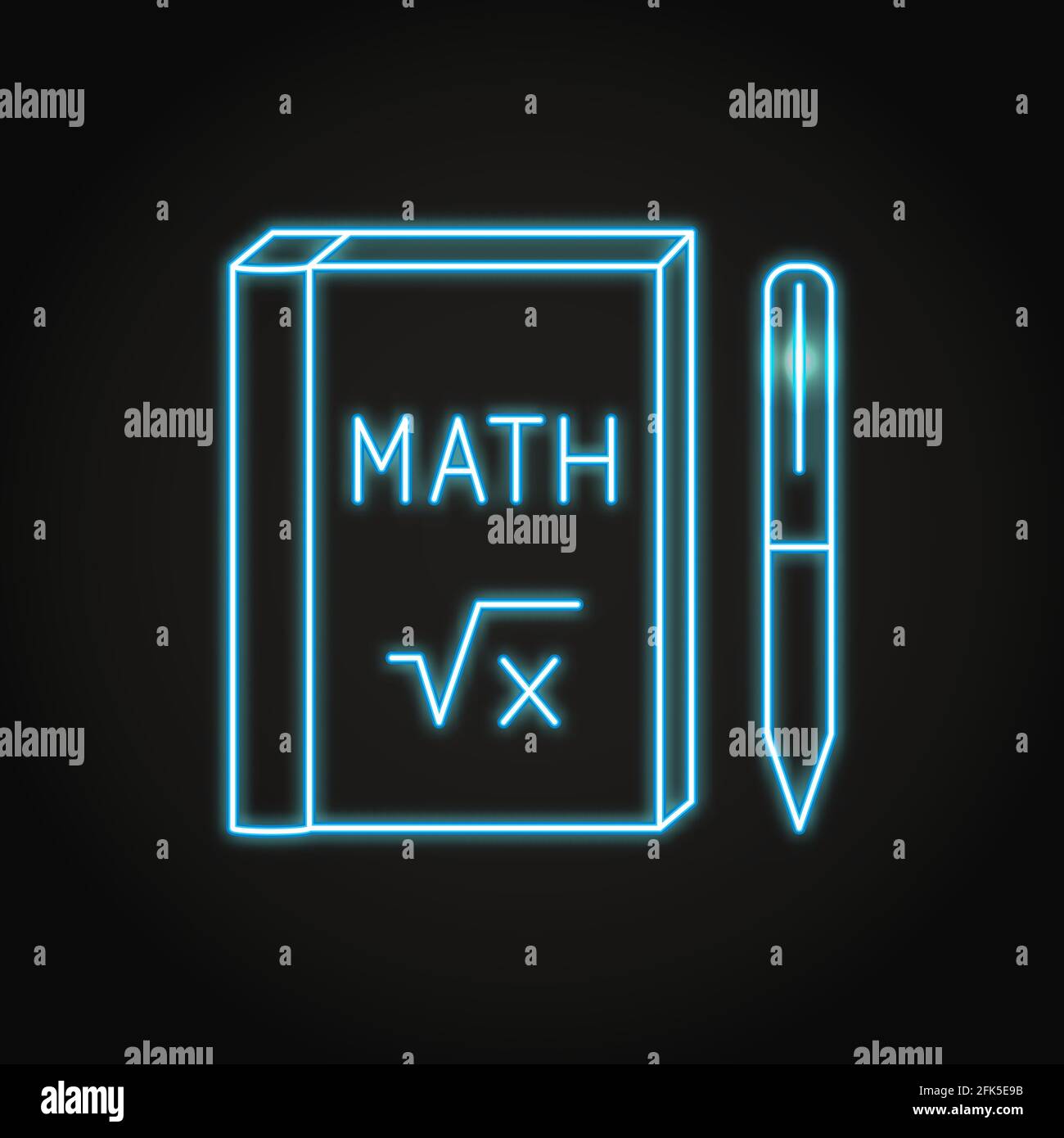Neon-Mathematik-Buch-Ikone im Linienstil. Lernsymbol Mathematik. Vektorgrafik. Stock Vektor