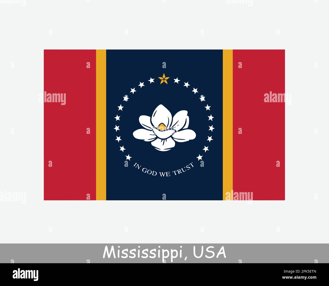 Mississippi USA Staatsflagge. Flagge von MS, USA isoliert auf weißem Hintergrund. Vereinigte Staaten, Amerika, American, Vereinigte Staaten von Amerika, US-Bundesstaat. Vektor Stock Vektor