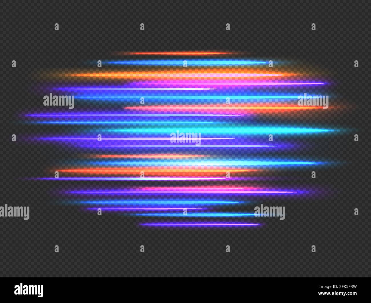 Effekt „Speed Lights“. Neon schnelle Bewegung dynamische horizontale Linien. Futuristisches Rennen, Nachtlicht verwischen. Speedy Stripes Vektor Hintergrund Stock Vektor