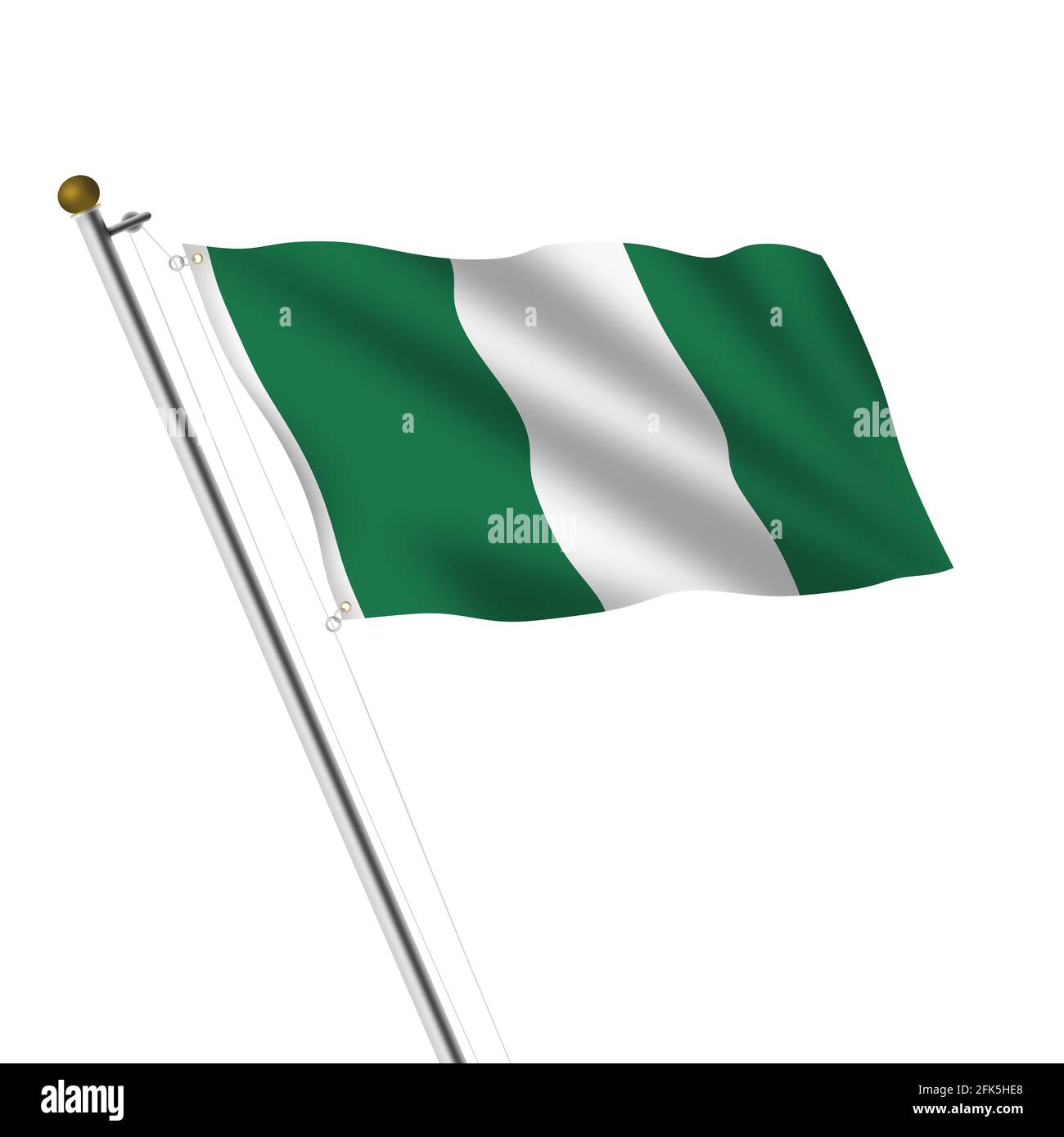 Nigeria Fahnenmast 3d-Illustration auf weiß mit Clipping-Pfad Stockfoto