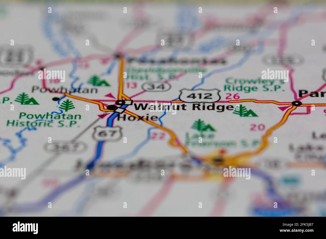 Walnut Ridge Arkansas USA auf einer Geographie-Karte oder angezeigt Straßenkarte Stockfoto