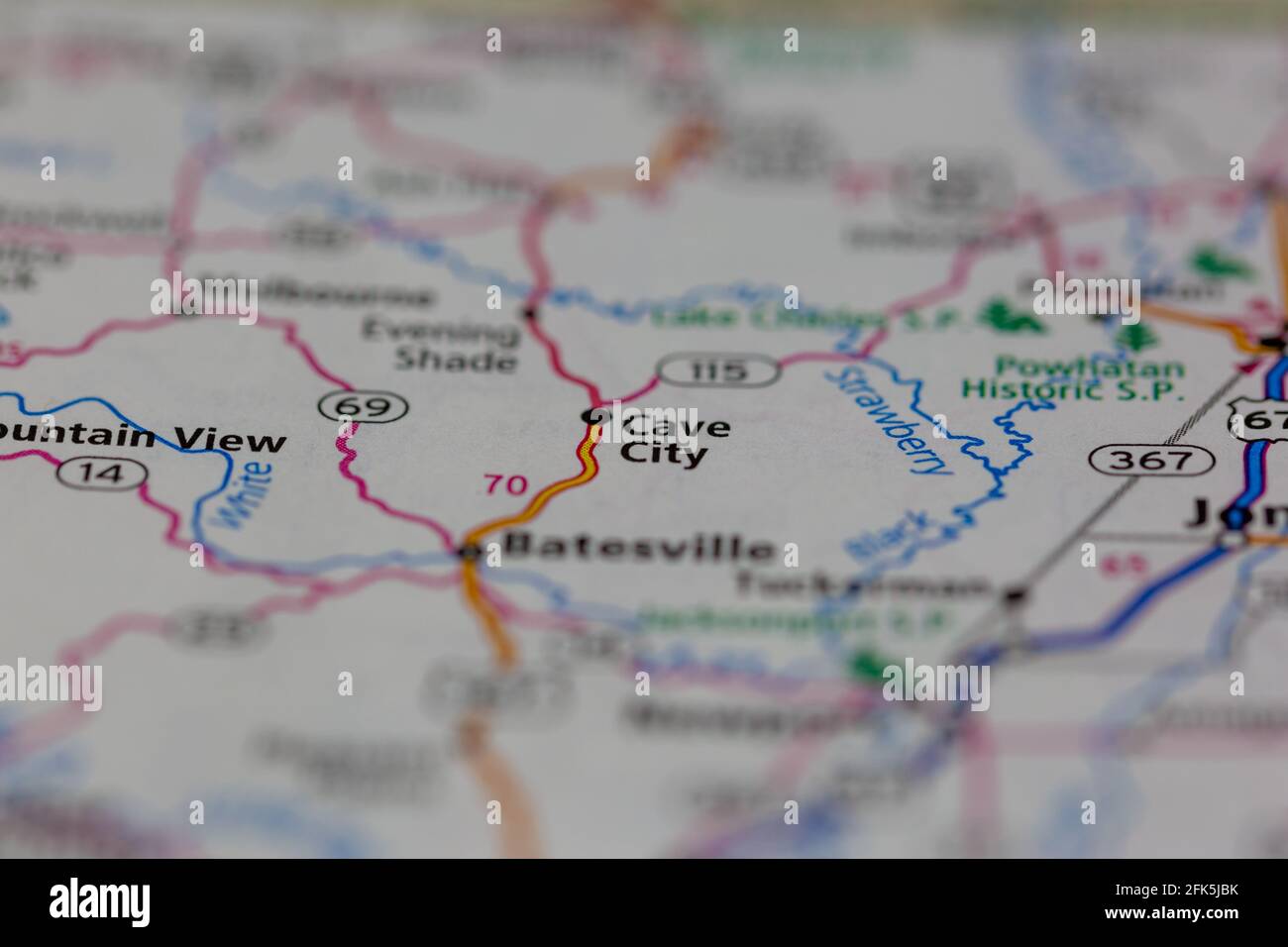Cave City Arkansas USA auf einer Geographie-Karte oder angezeigt Straßenkarte Stockfoto