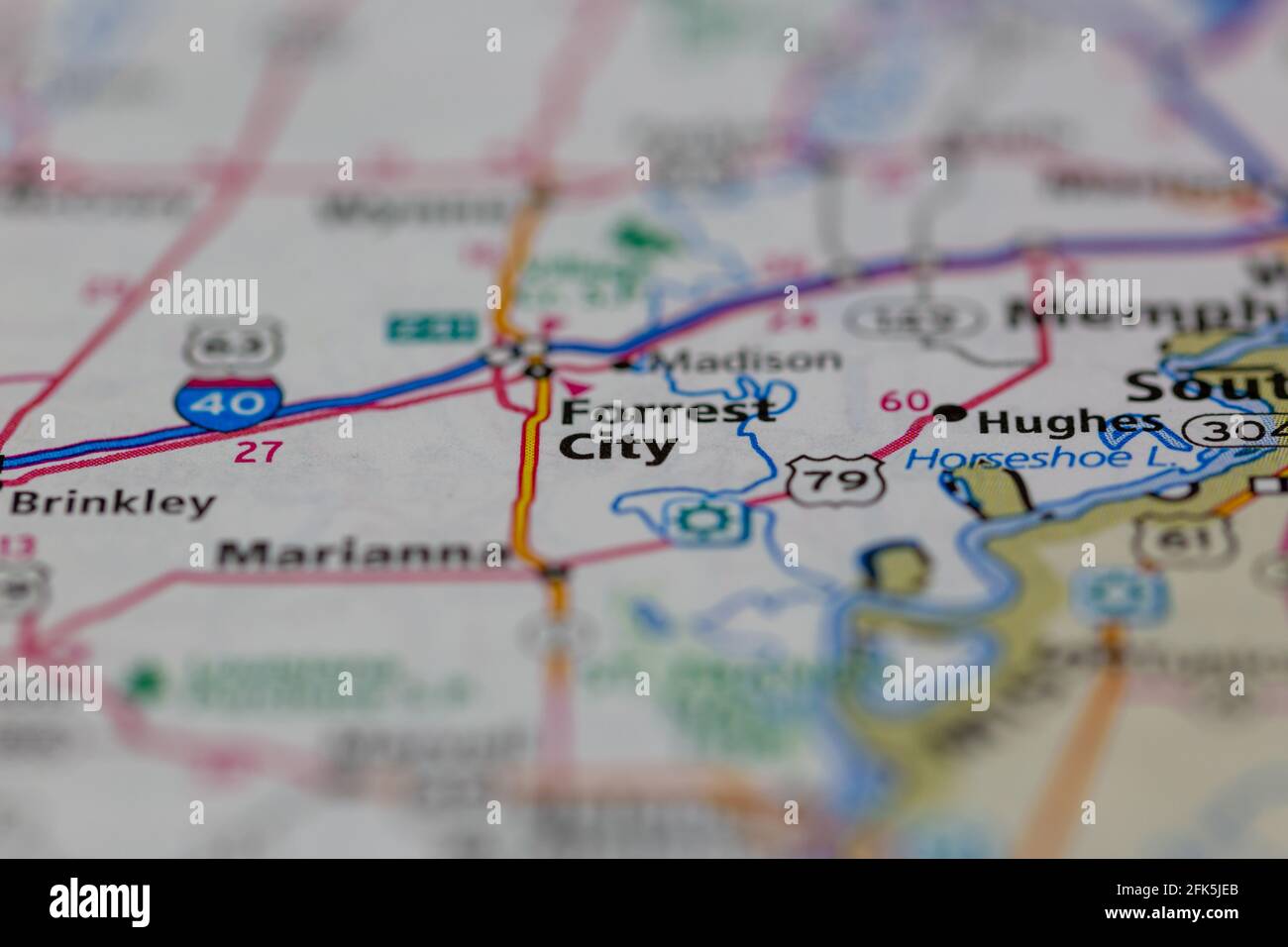 Forrest City Arkansas USA auf einer Geographie-Karte oder angezeigt Straßenkarte Stockfoto