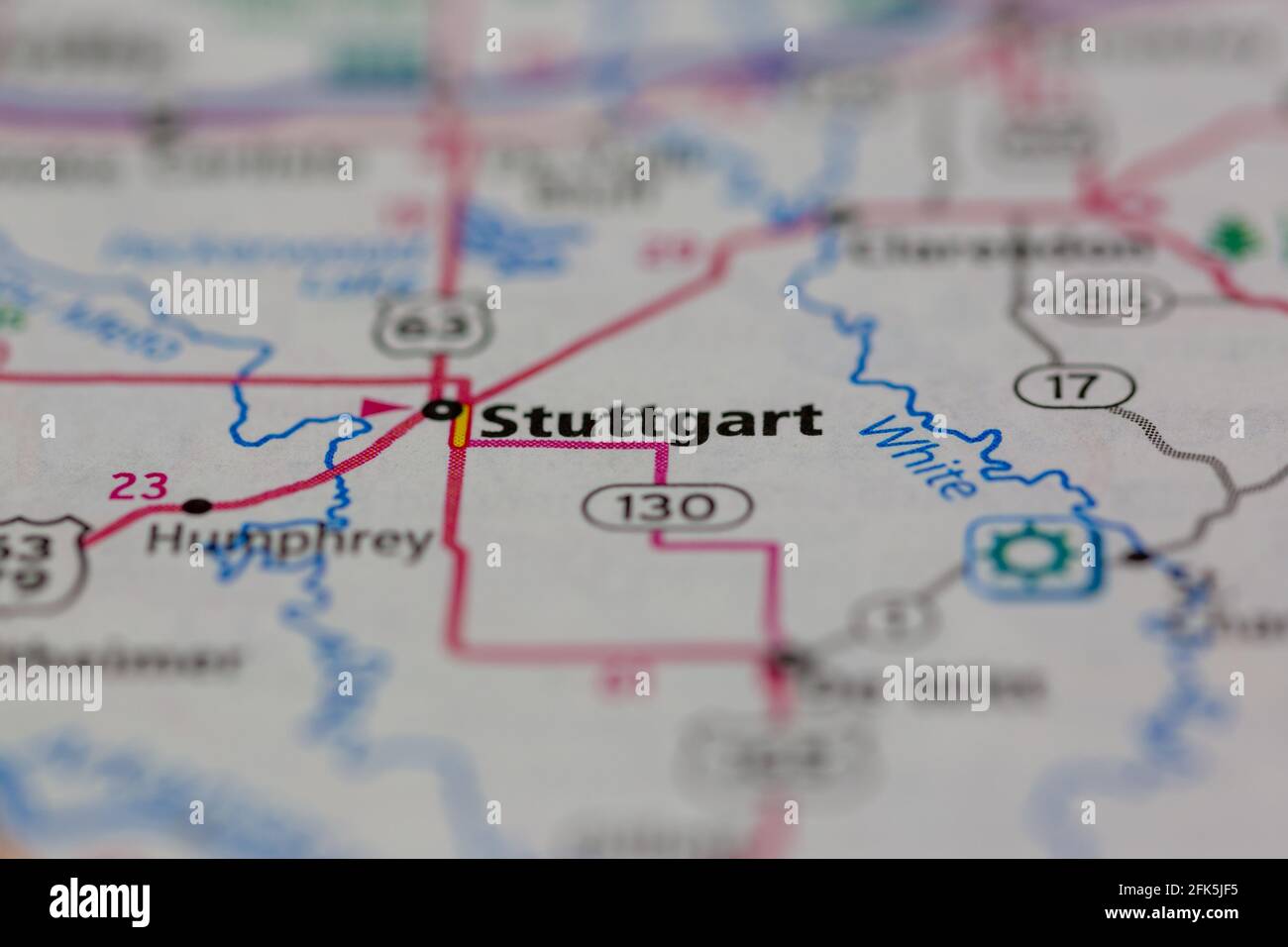 Stuttgart Arkansas USA auf einer geografischen Karte oder Straße angezeigt Karte Stockfoto