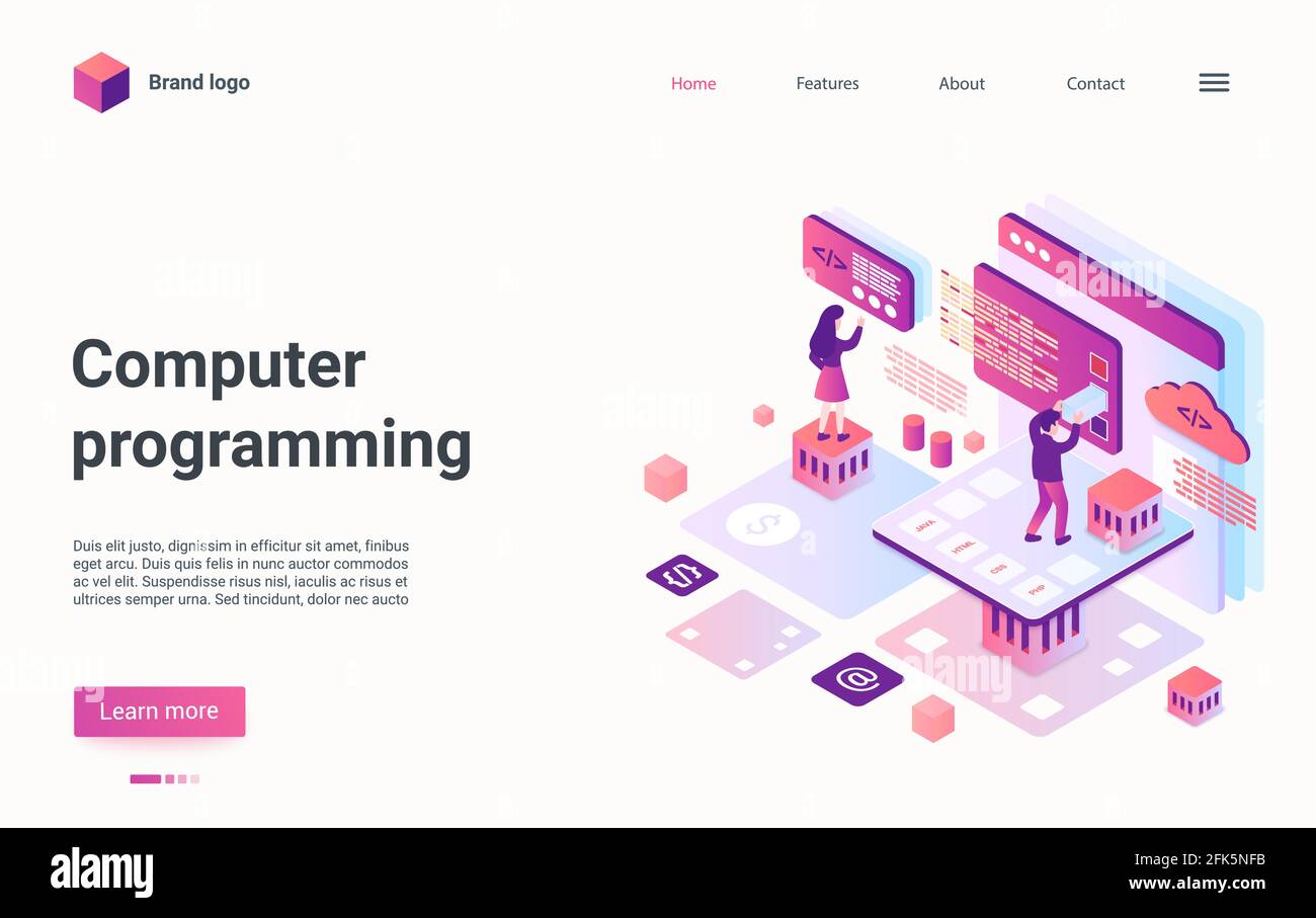 Computer-Programmierung Landing Page Studenten lernen Programmiercode, Programmierer-Schulung Stock Vektor