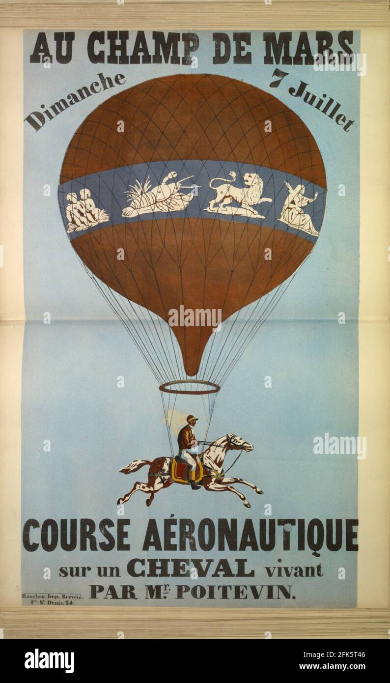 Ein Vintage-Poster für ein Rennen mit Pferden ausgesetzt Heißluftballons Stockfoto