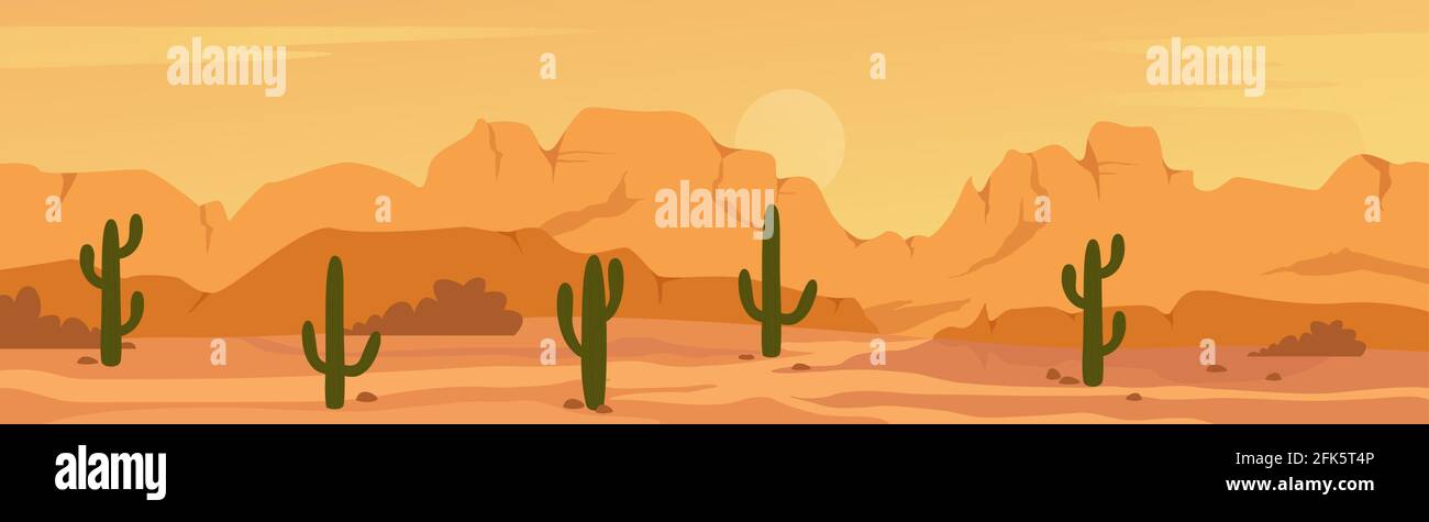 Mexikanische Texas oder Arisona Wüste Natur weiten Panorama Prärie Szene Landschaft Stock Vektor
