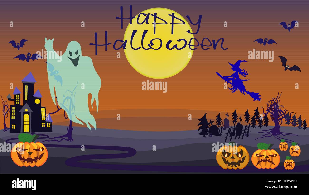Halloween Vektorgrafik. Hintergrund für Banner oder Flyer im Urlaub. Platz für Ihre Beschriftung kopieren. Stock Vektor
