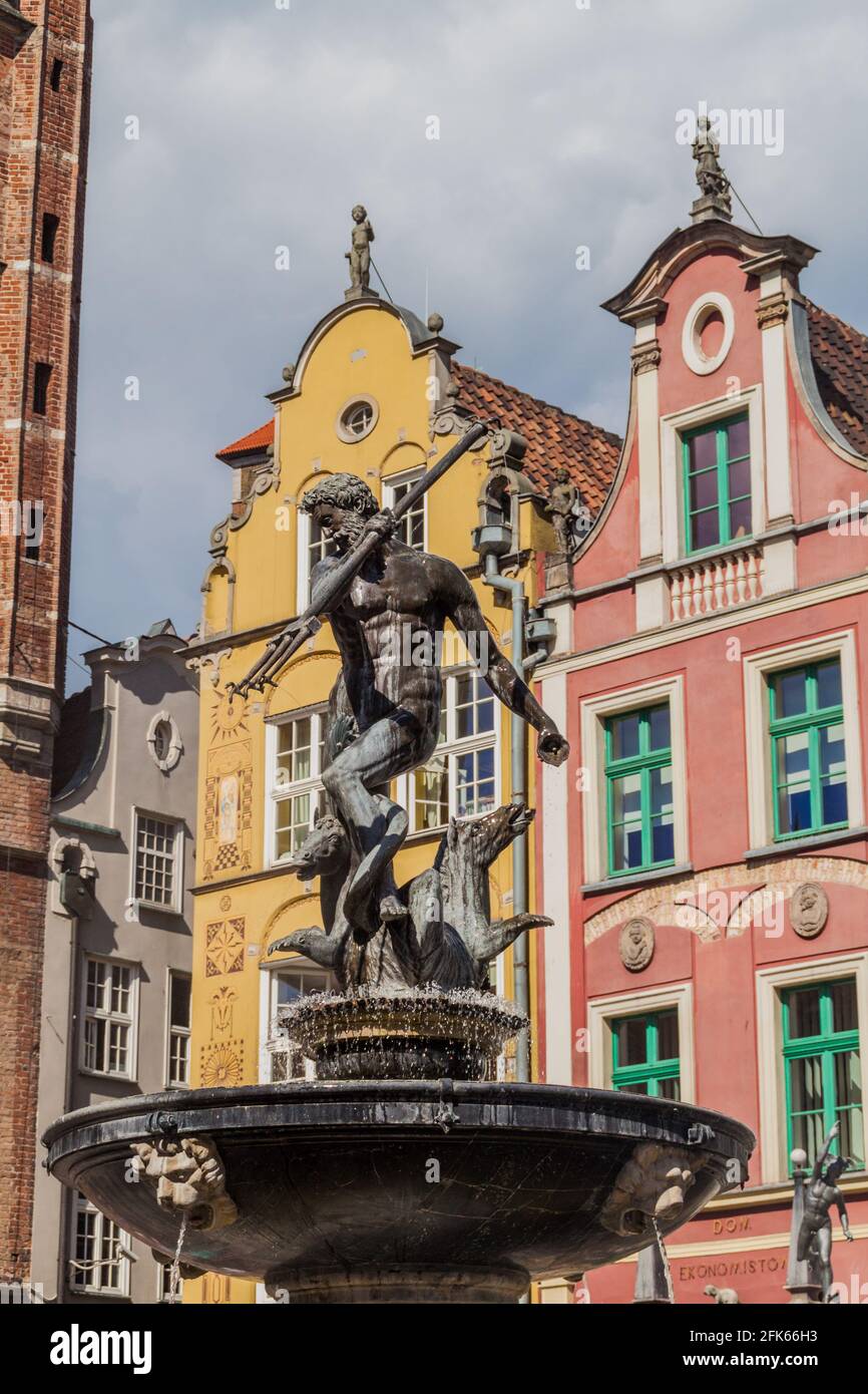 Neptuns Brunnen in Danzig, Polen Stockfoto