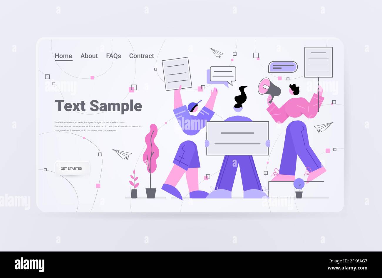 Demonstranten mit Plakaten und Lautsprechern protestieren gegen politische Demonstrationstreffen Protestkonzept Stock Vektor