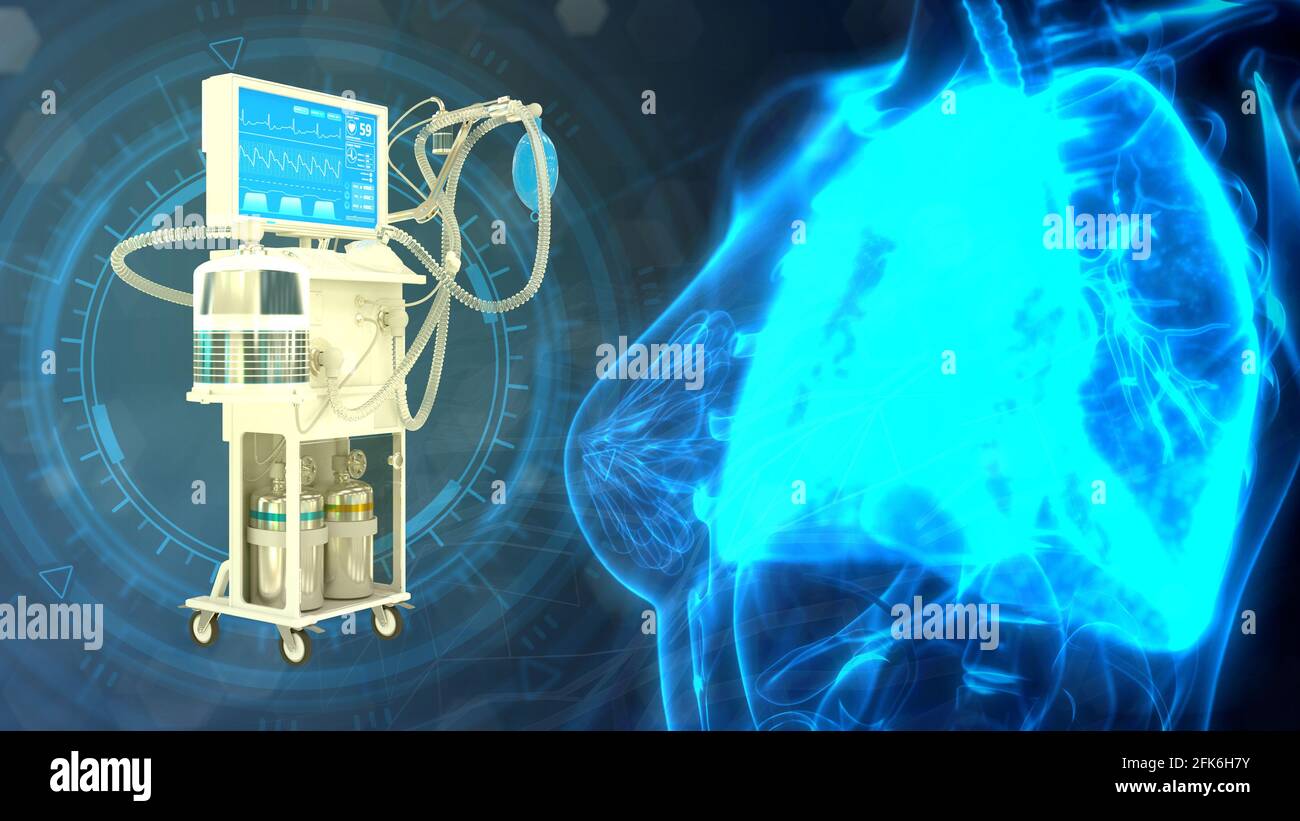 Lungen- und ITS-Lungenventilator, cg Healthcare 3d-Illustration Stockfoto