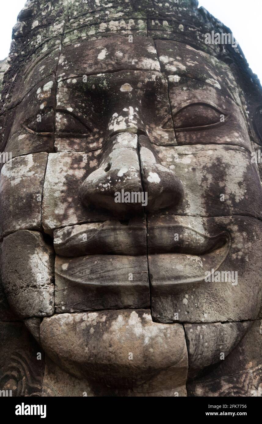 Steinwände am Bayon-Tempel in Siem Reap, Kambodscha. Stockfoto