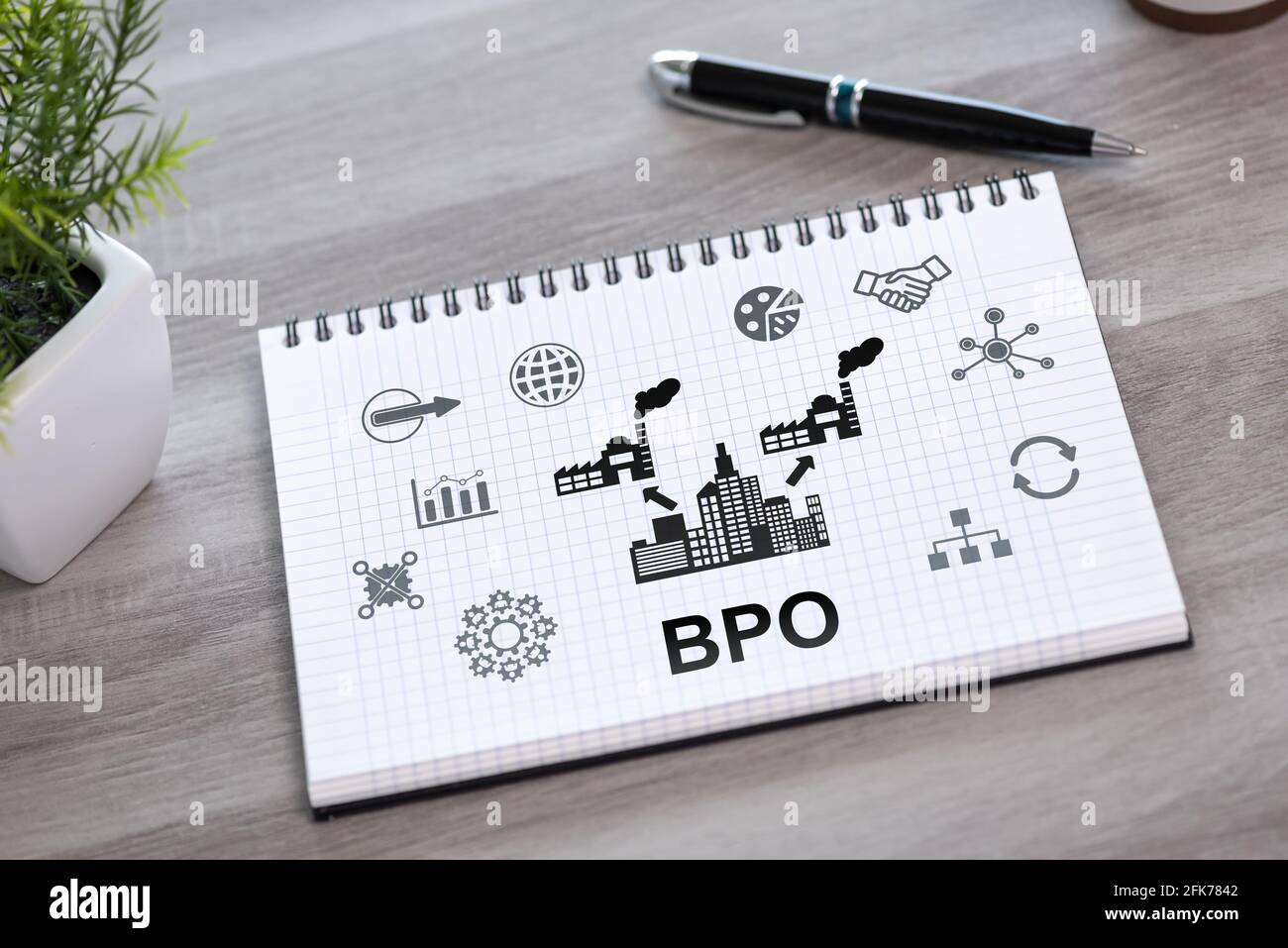 BPO-Konzept auf einem Notizblock gezeichnet Stockfoto