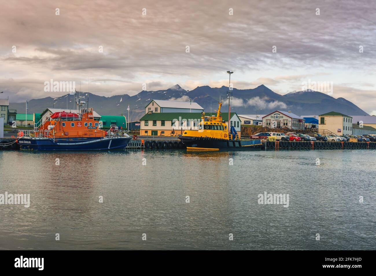 Hafenstadt Hofn im Südosten Islands Stockfoto