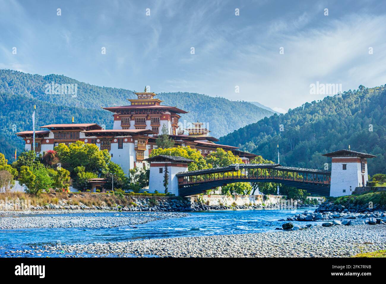 Wunderschönes Punakha Dzong Kloster in Bhutan Stockfoto