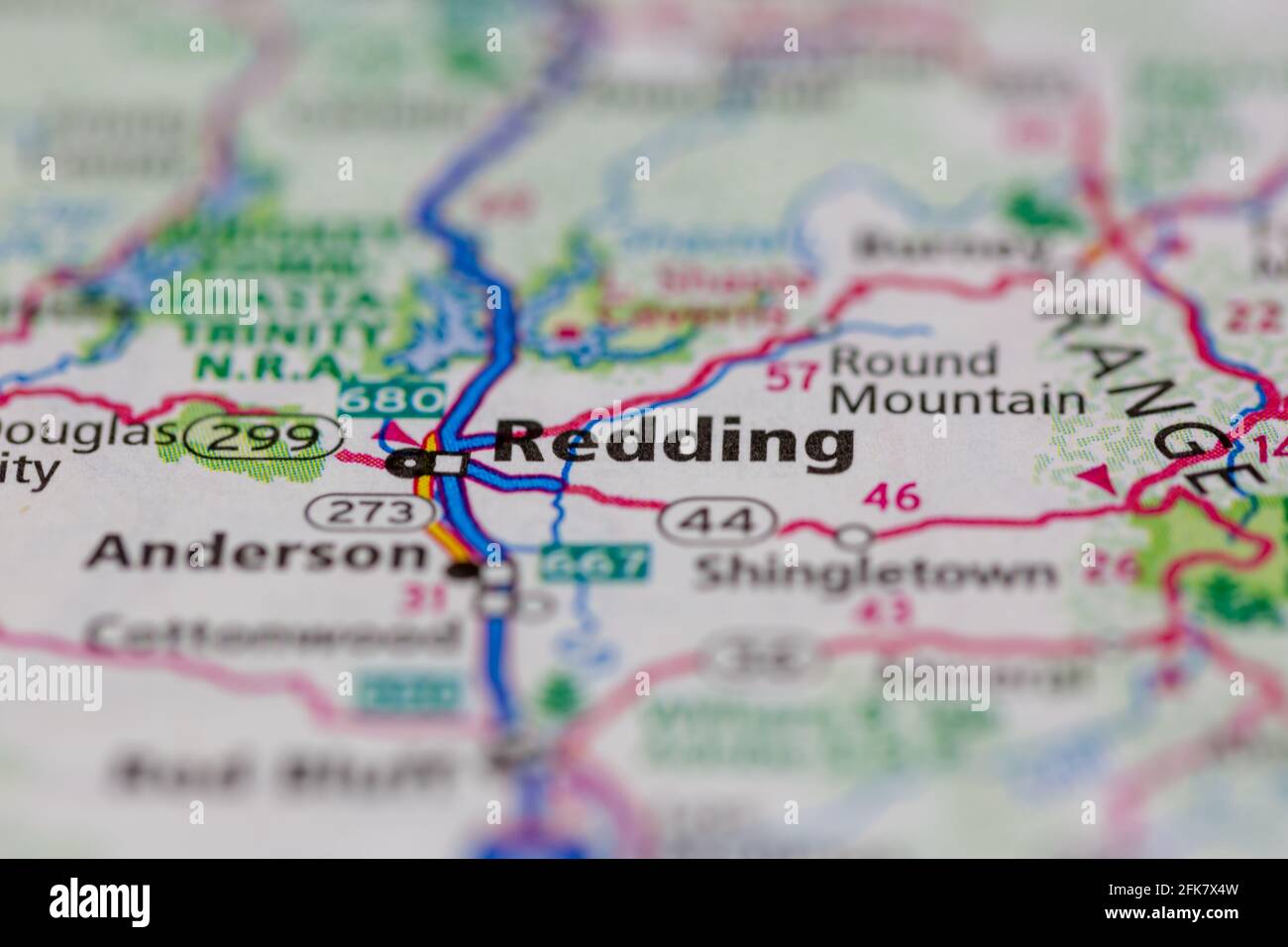 Redding California USA wird auf einer geografischen Karte oder Straße angezeigt Karte Stockfoto