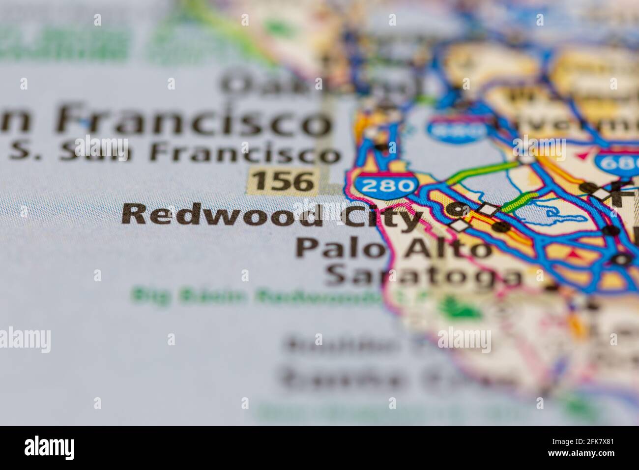 Redwood City California USA auf einer Geographie-Karte oder angezeigt Straßenkarte Stockfoto