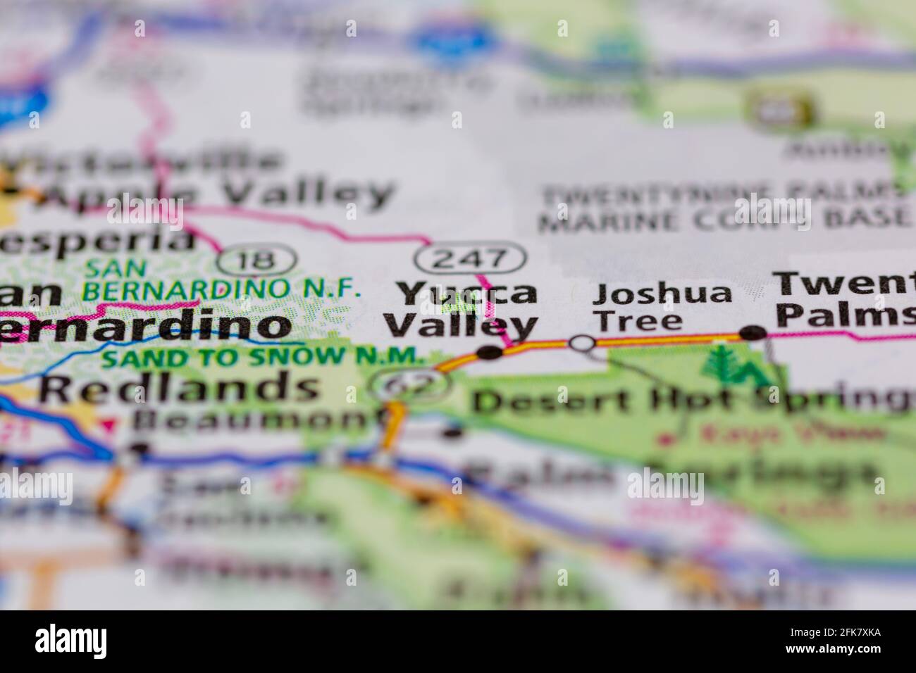 Yucca Valley California USA auf einer Geographie-Karte oder angezeigt Straßenkarte Stockfoto