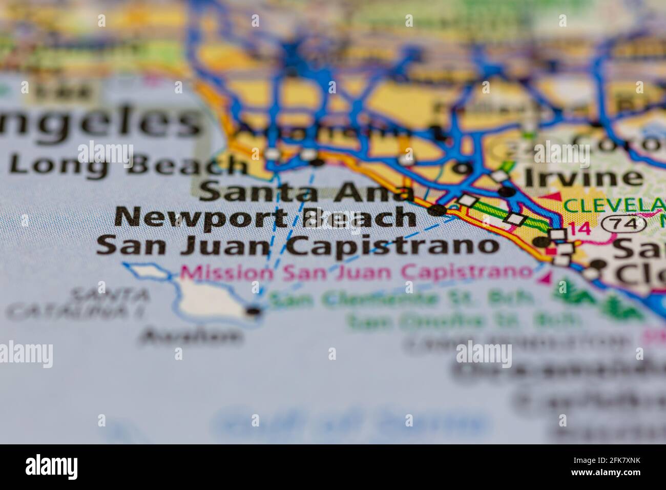 Santa Ana California USA auf einer Geographie-Karte oder angezeigt Straßenkarte Stockfoto