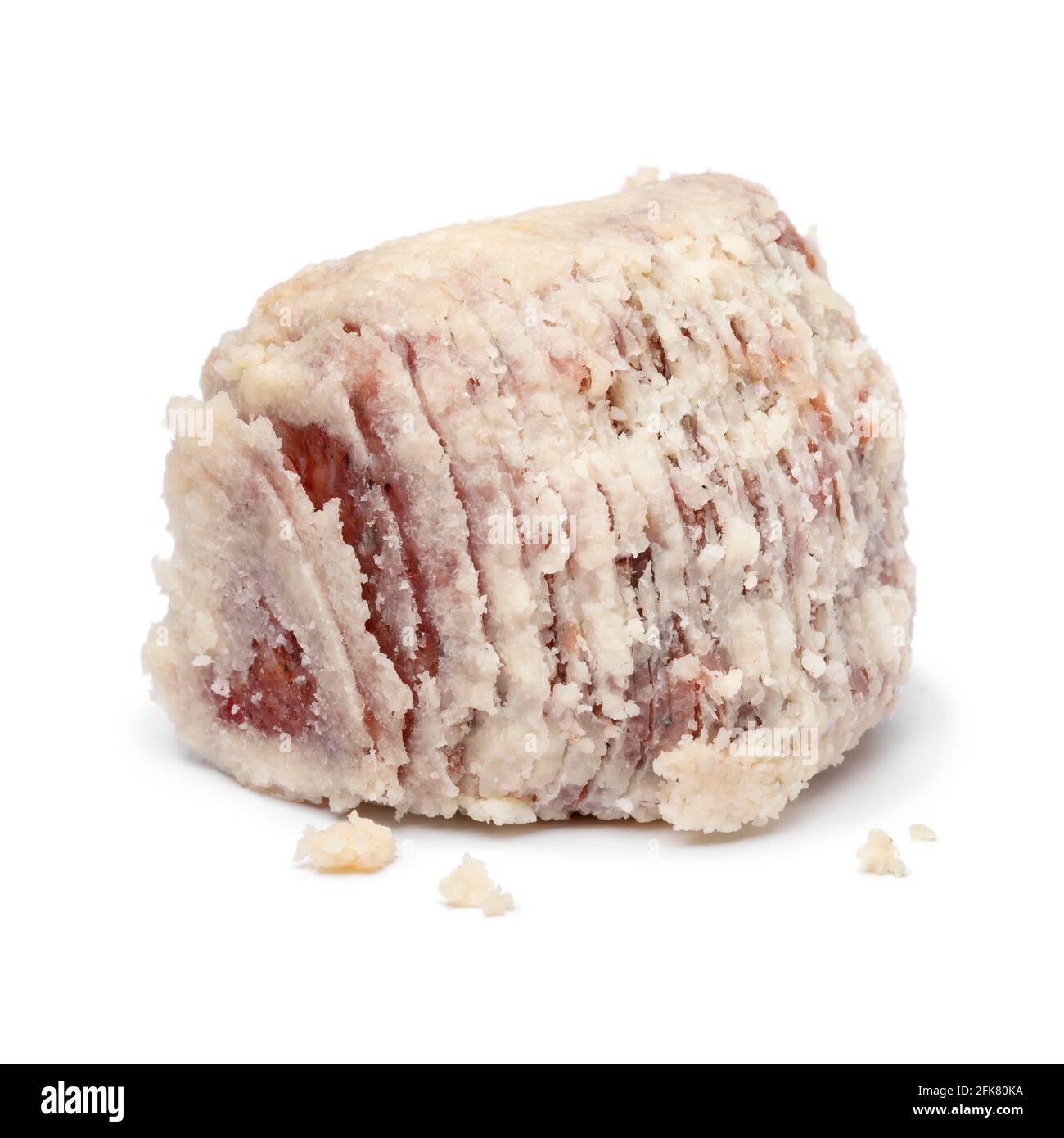 Saltufo Wurstkugel Nahaufnahme isoliert auf weißem Hintergrund für Ein Snack oder eine Vorspeise Stockfoto