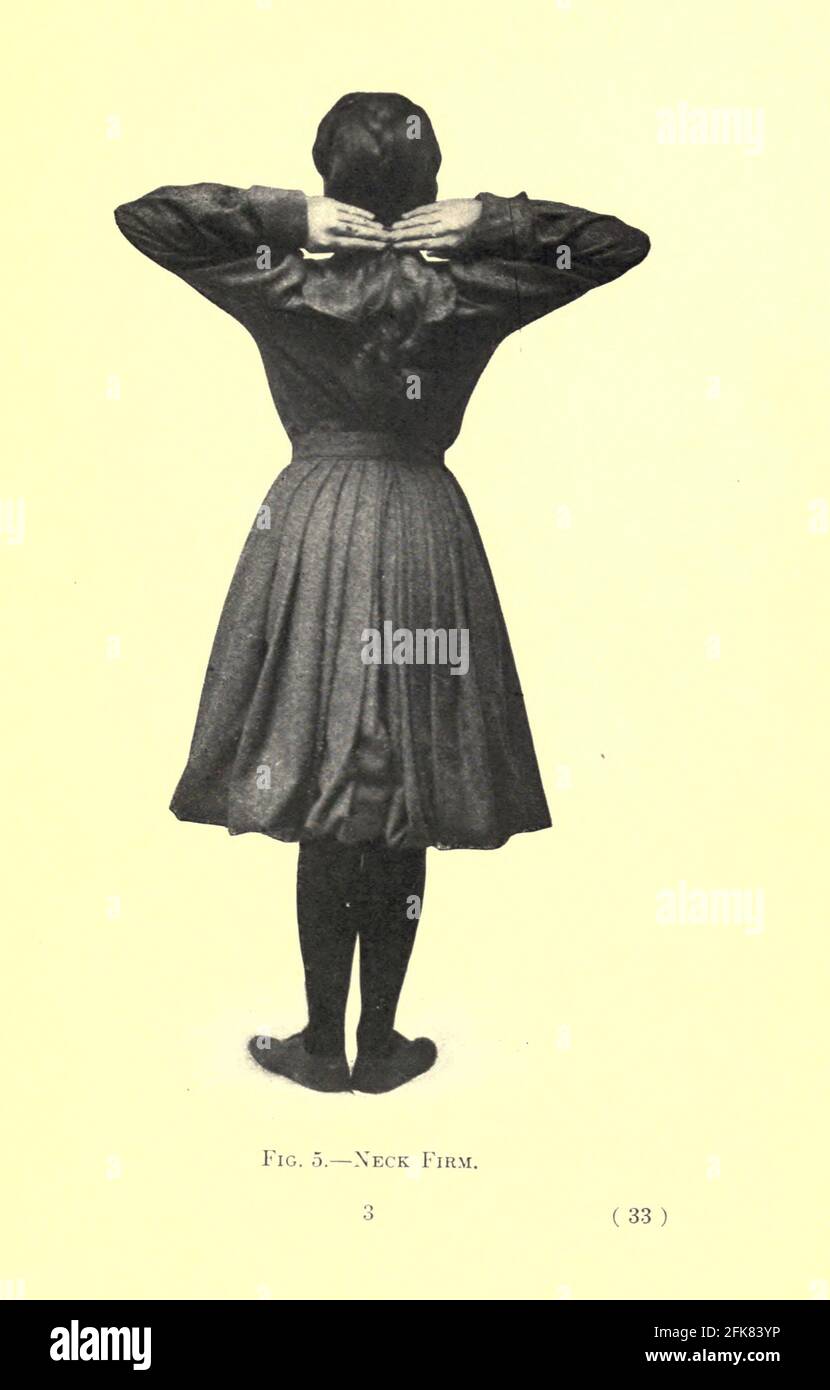 Neck Firm aus dem Buch "Gymnastische Übungen für Grundschulen, ergänzt durch ausgefallene Schritte und Spiele" Trask, Harriet Edna, Veröffentlicht 1904 in Philadelphia von Christopher Sower Company Stockfoto