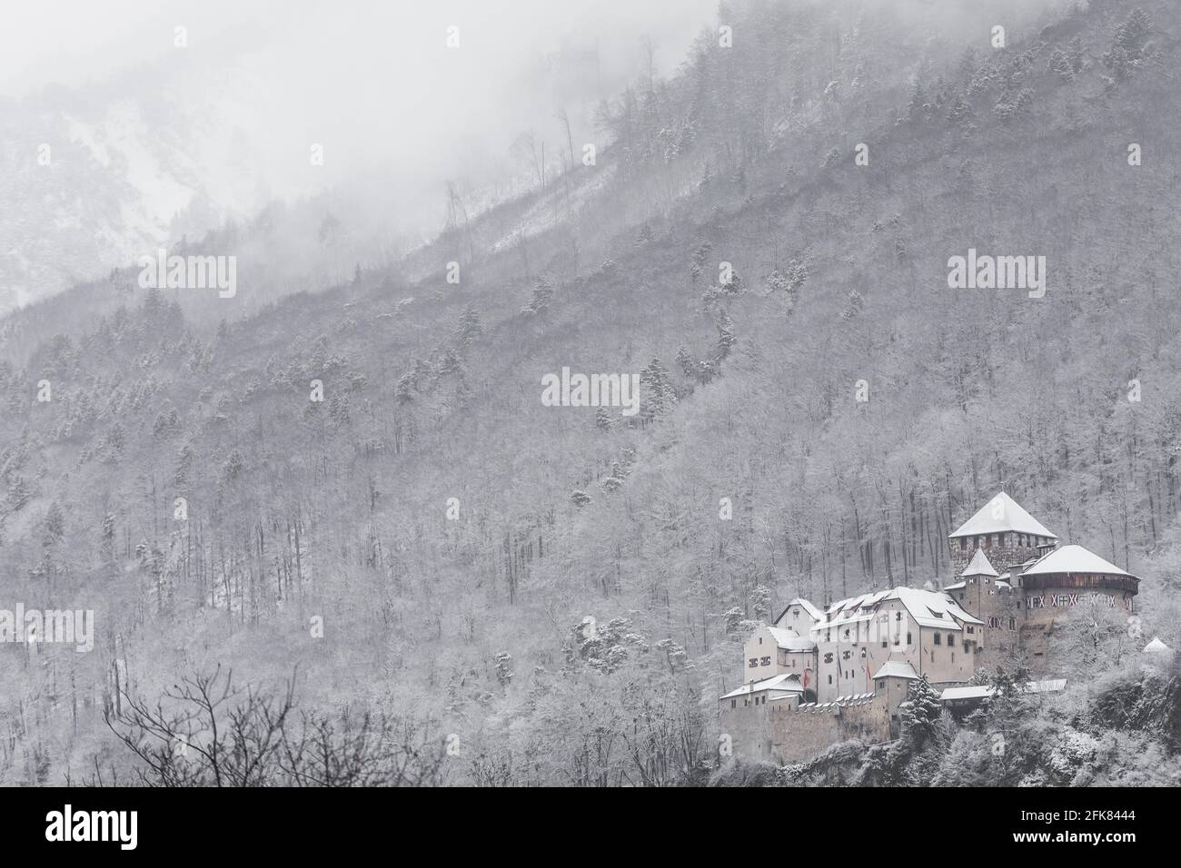 Vaduz, Liechtenstein - 28. Dezember 2014: Das Schloss Vaduz im Winter in Vaduz, Liechtenstein. Stockfoto