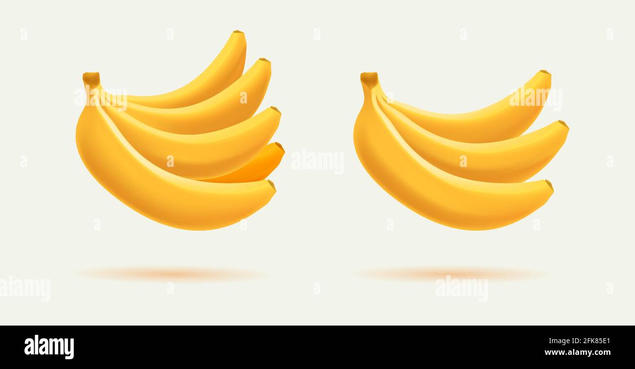 3d-Vektor realistische Darstellung von Bananenhaufen, drei und große Haufen, isolierte Grafik Stock Vektor