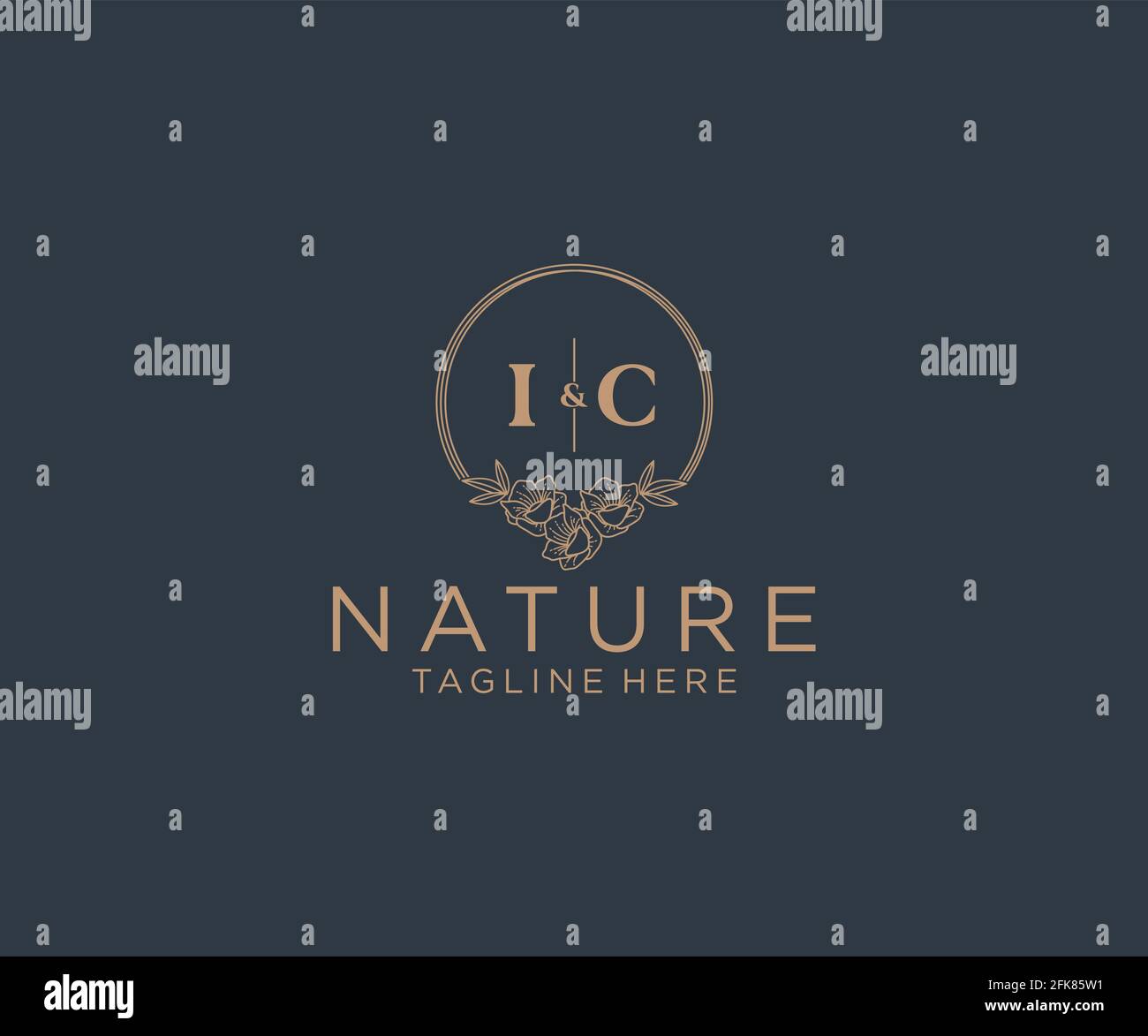 IC-Buchstaben Blumenrahmen. Botanical feminin editierbar vorgefertigte monoline einzigartige Dekoration für Grußkarte, Hochzeitseinladung. Stock Vektor