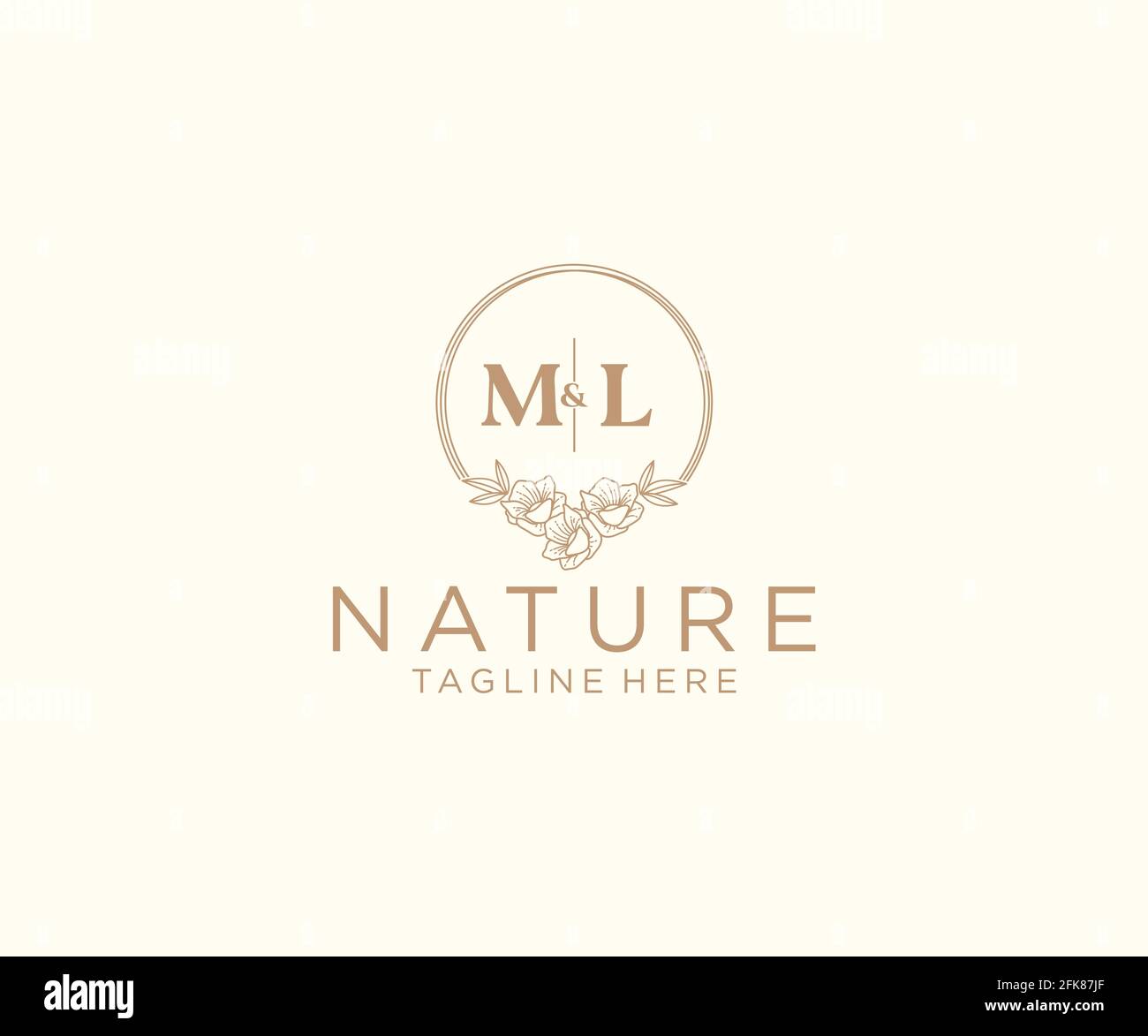 ML Buchstaben Blumenrahmen. Botanical feminin editierbar vorgefertigte monoline einzigartige Dekoration für Grußkarte, Hochzeitseinladung. Stock Vektor