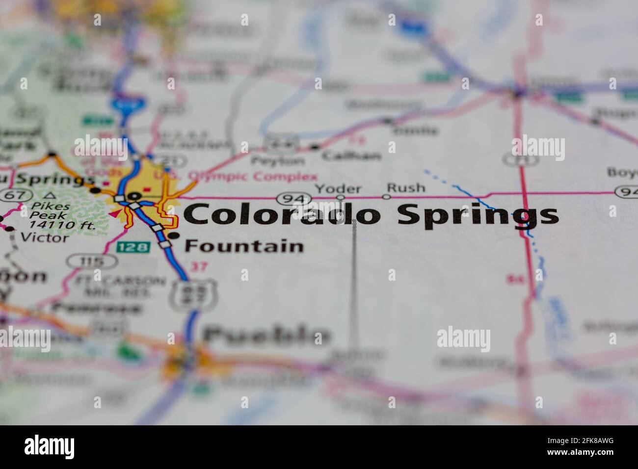 Colorado Springs Colorado USA auf einer Geographie-Karte oder angezeigt Straßenkarte Stockfoto