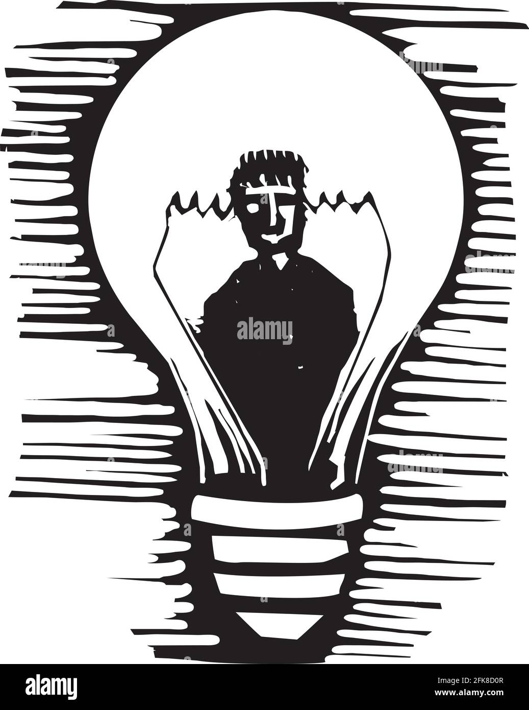 Bild im expressionistischen Stil eines Mannes in einer Glühbirne Stock Vektor